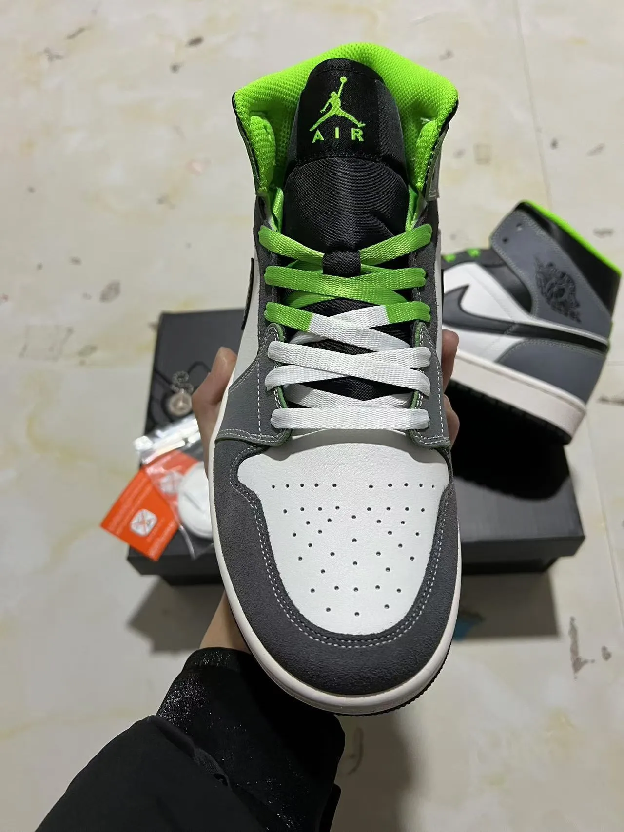 Air Jordan 1 White Gray High-Top Perforated Toe Basketball Shoes 3