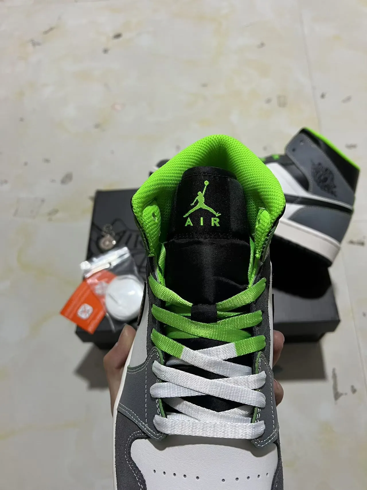 Air Jordan 1 White Gray High-Top Perforated Toe Basketball Shoes 4