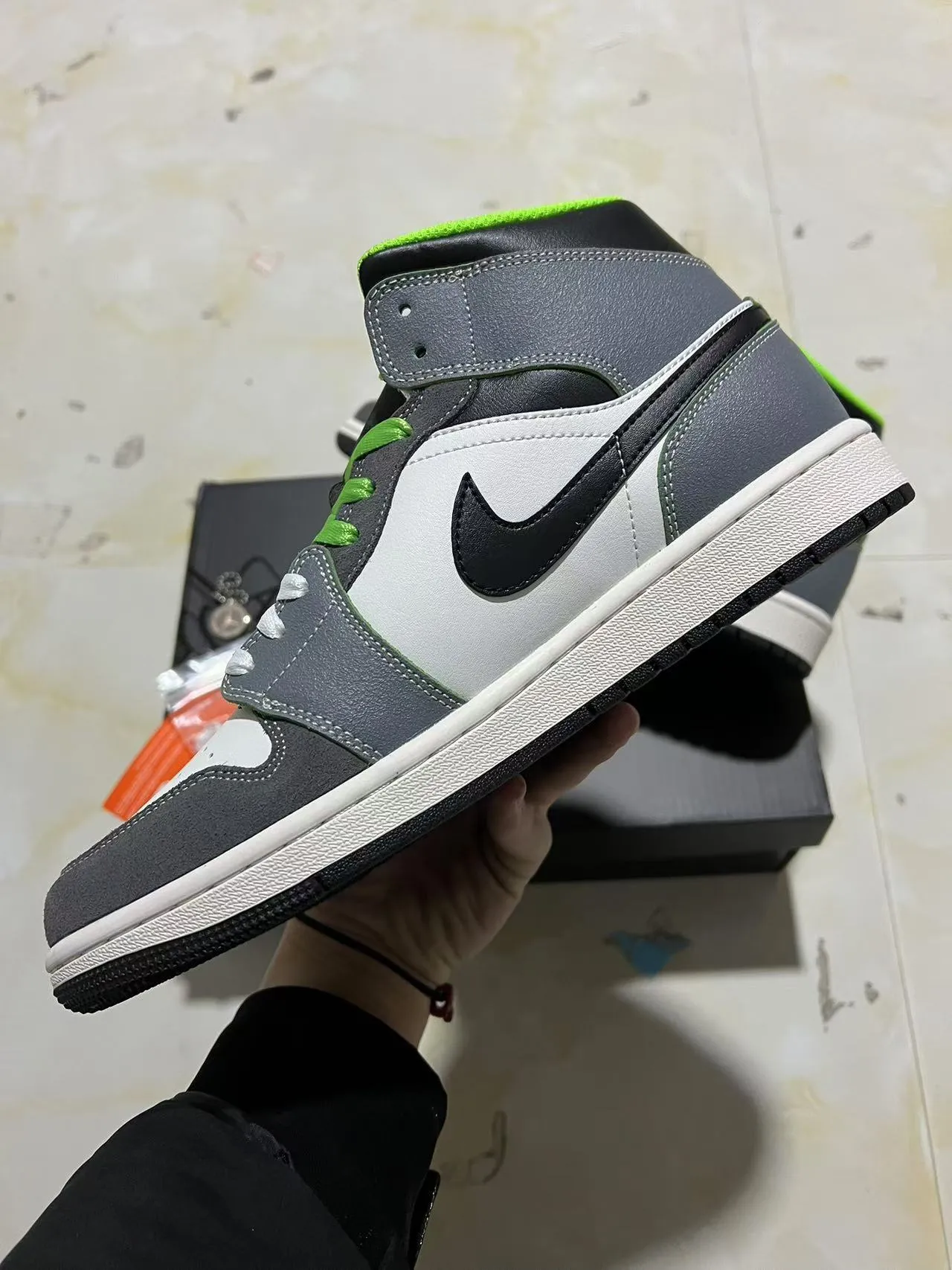 Air Jordan 1 White Gray High-Top Perforated Toe Basketball Shoes 5