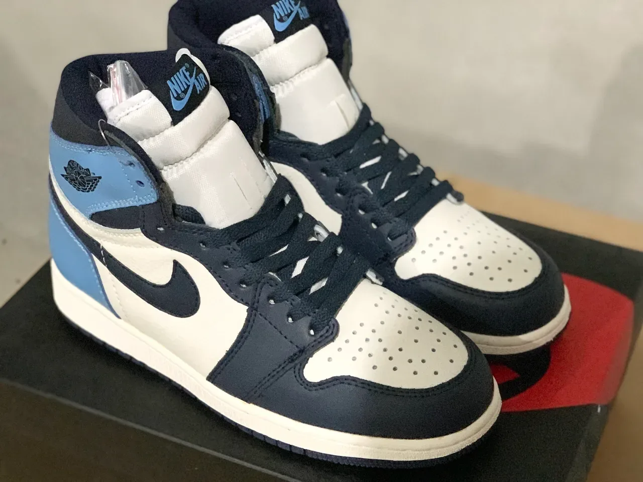 Air Jordan 1 Branco Navy Azul Claro Tênis de Basquete 4