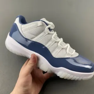 Air Jordan 11 Navy and White Patent Leather Basketball Shoes