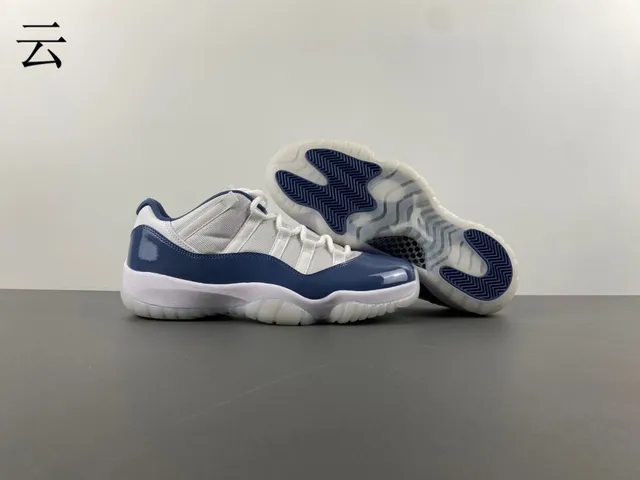 Air Jordan 11 Navy and White Patent Leather Basketball Shoes 12