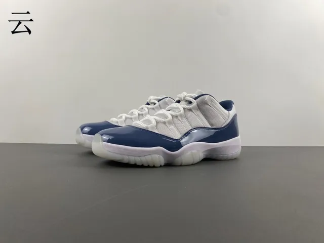 Air Jordan 11 Navy and White Patent Leather Basketball Shoes 13
