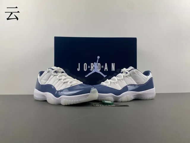 Air Jordan 11 Navy and White Patent Leather Basketball Shoes 14