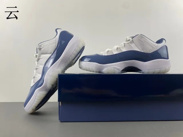 Air Jordan 11 Navy and White Patent Leather Basketball Shoes 15