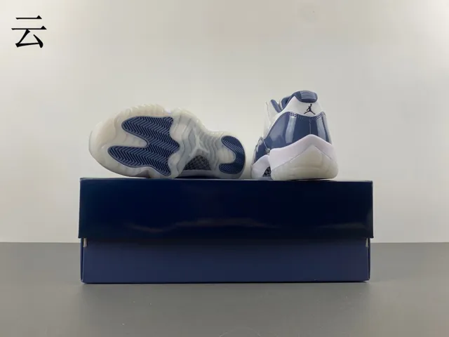 Air Jordan 11 Navy and White Patent Leather Basketball Shoes 16