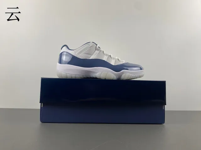 Air Jordan 11 Navy and White Patent Leather Basketball Shoes 17