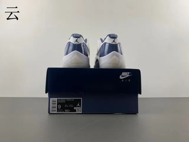 Air Jordan 11 Navy and White Patent Leather Basketball Shoes 18