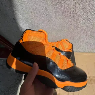Air Jordan 11 Orange and Black Patent Leather Basketball Shoes