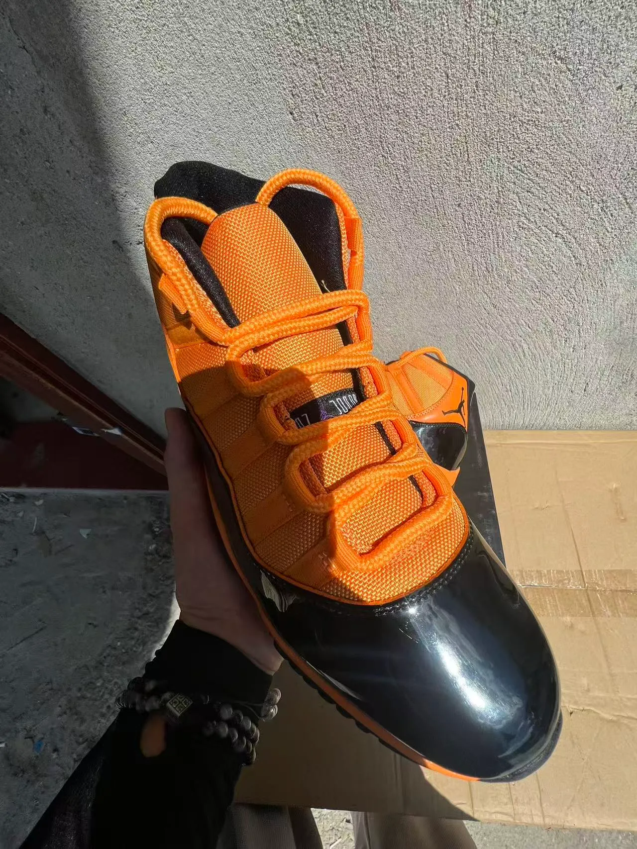 Air Jordan 11 Orange and Black Patent Leather Basketball Shoes 2