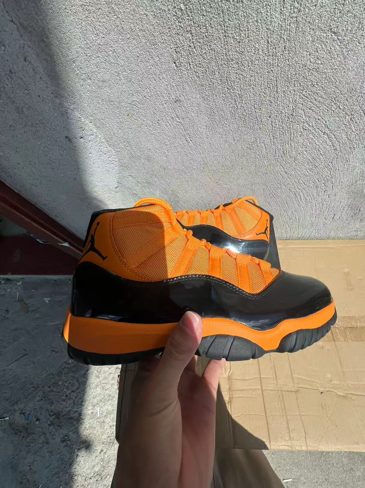 Air Jordan 11 Orange and Black Patent Leather Basketball Shoes 7