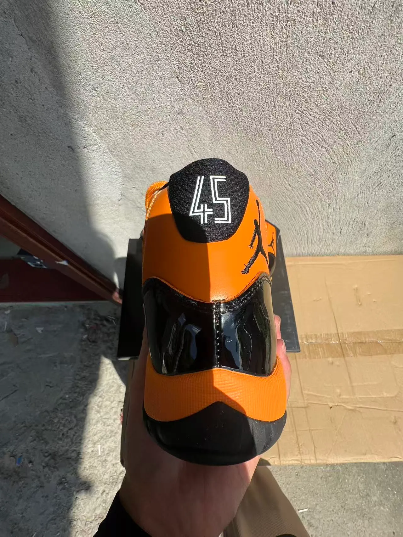Air Jordan 11 Orange and Black Patent Leather Basketball Shoes 8
