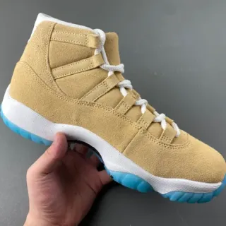 Air Jordan 11 Tan Suede White and Light Blue Basketball Shoes