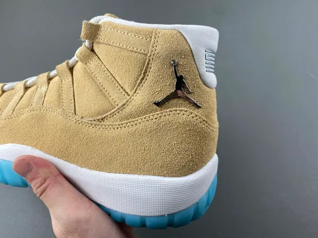 Air Jordan 11 Tan Suede White and Light Blue Basketball Shoes 2