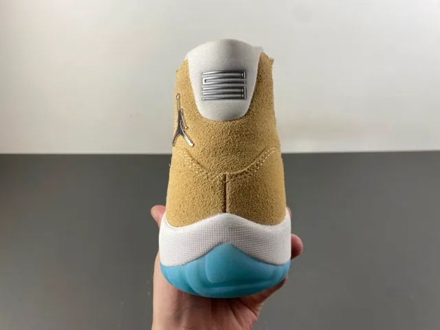 Air Jordan 11 Tan Suede White and Light Blue Basketball Shoes 3