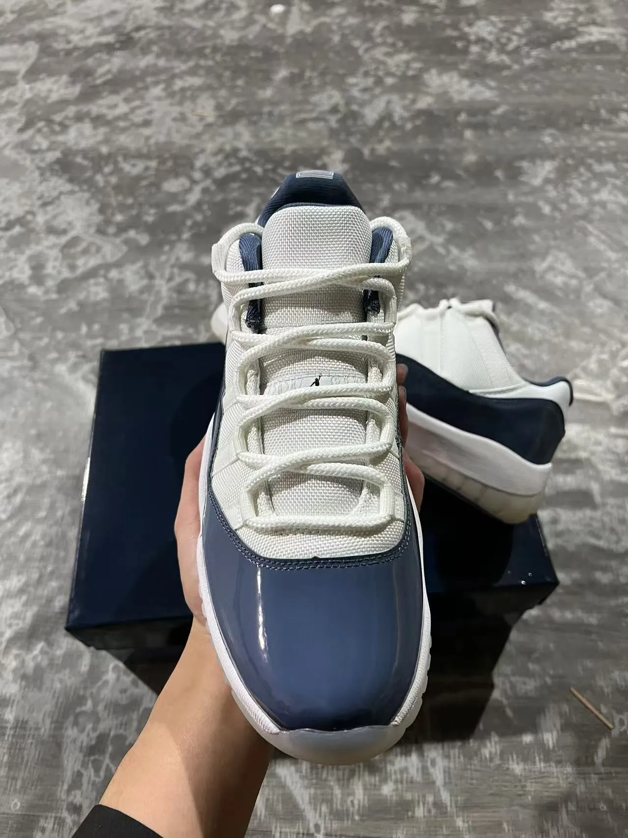 Air Jordan 11 White Navy Patent Leather Basketball Shoes 3