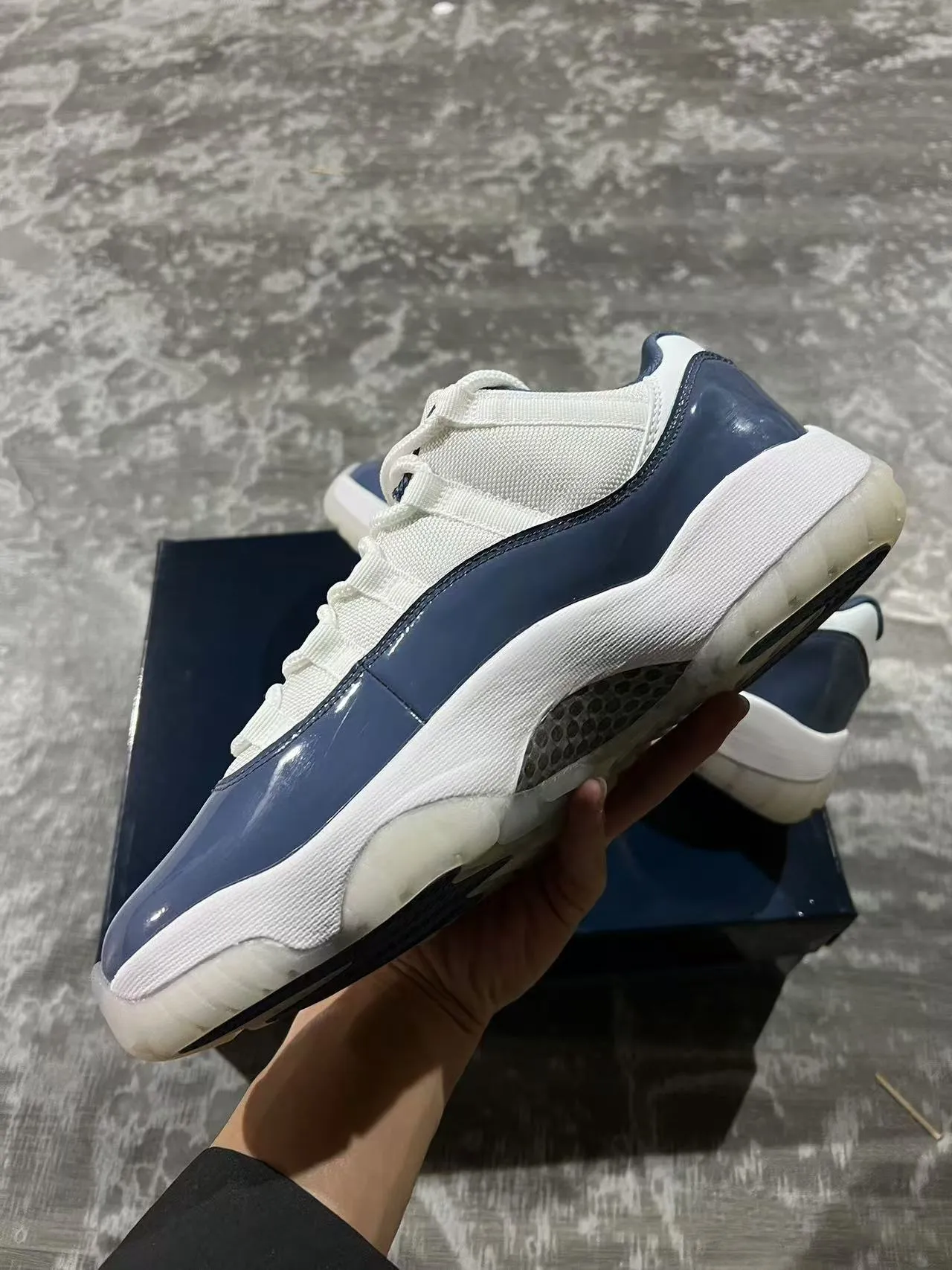 Air Jordan 11 White Navy Patent Leather Basketball Shoes 5