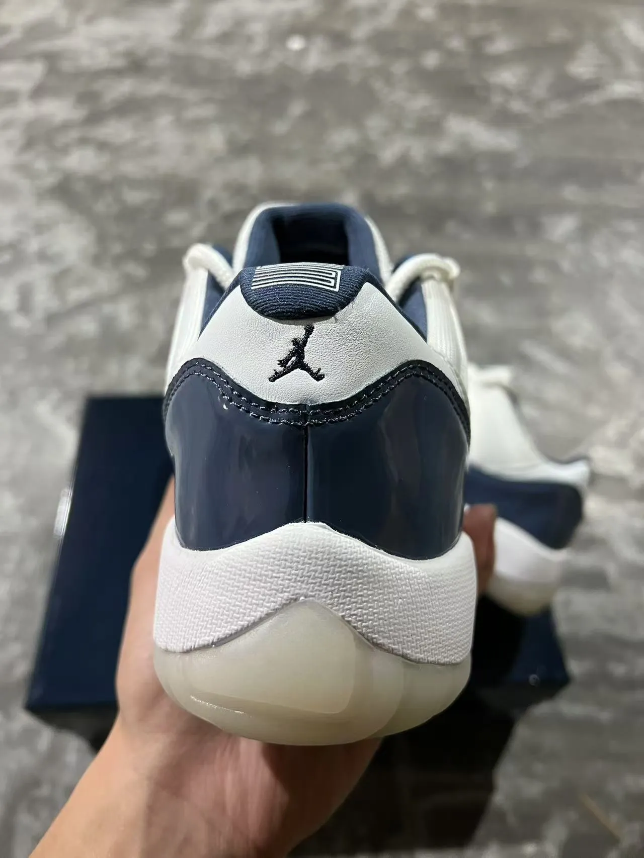 Air Jordan 11 White Navy Patent Leather Basketball Shoes 8