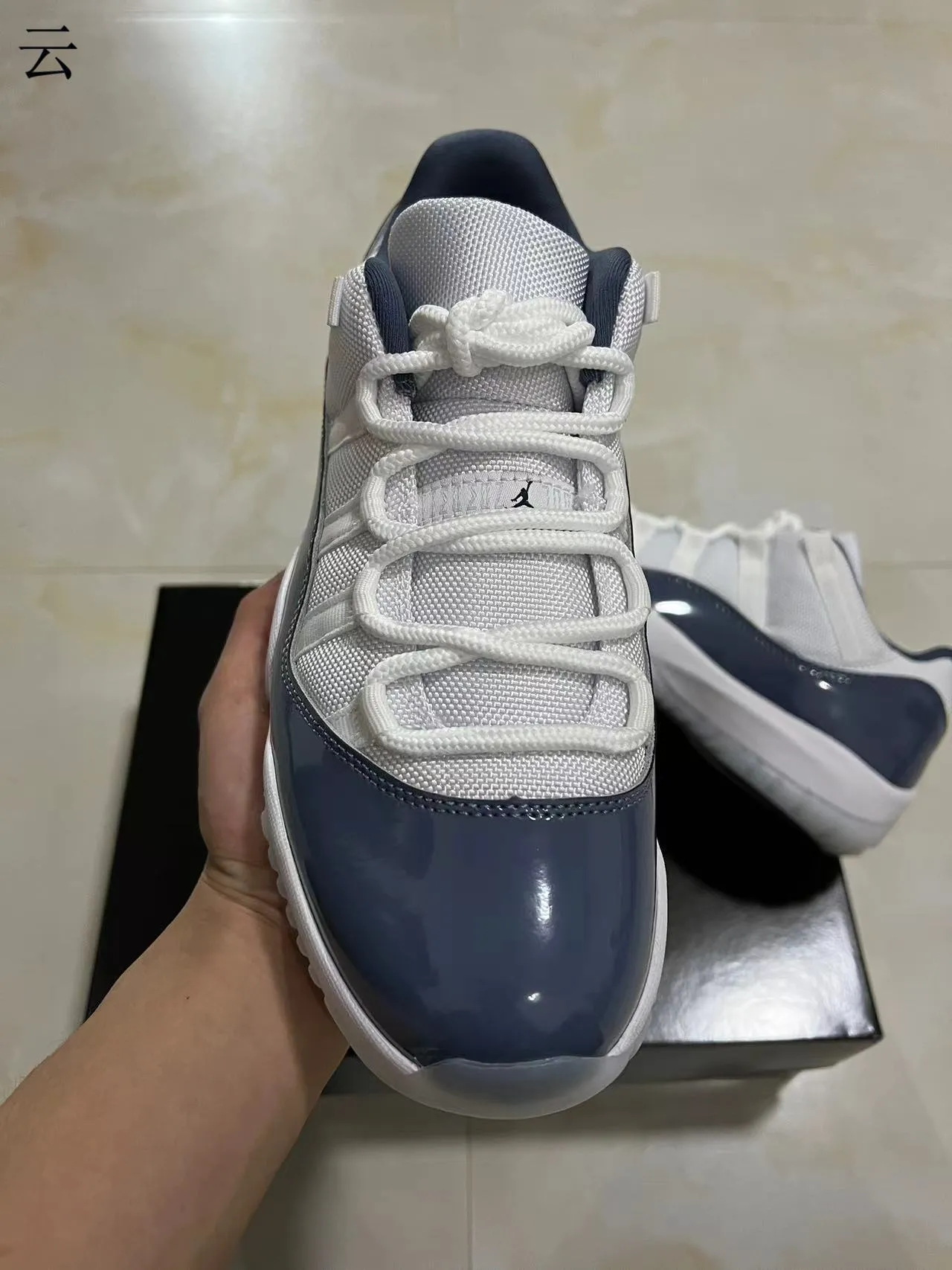 Air Jordan 11 White Navy Patent Leather Basketball Shoes 3