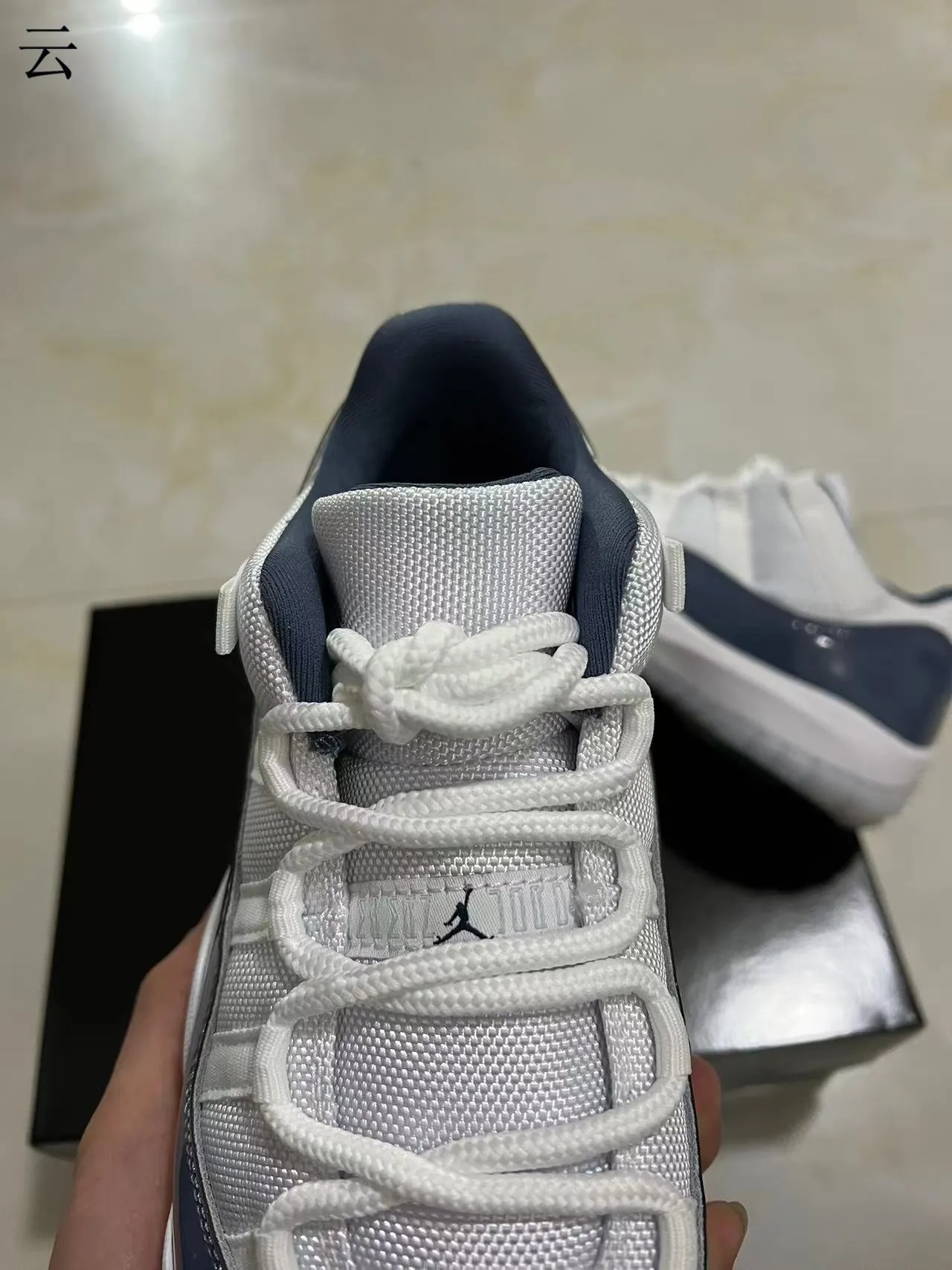 Air Jordan 11 White Navy Patent Leather Basketball Shoes 4