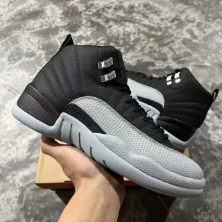 Air Jordan 12 Tênis de Basquete Preto e Cinza Claro de Alto