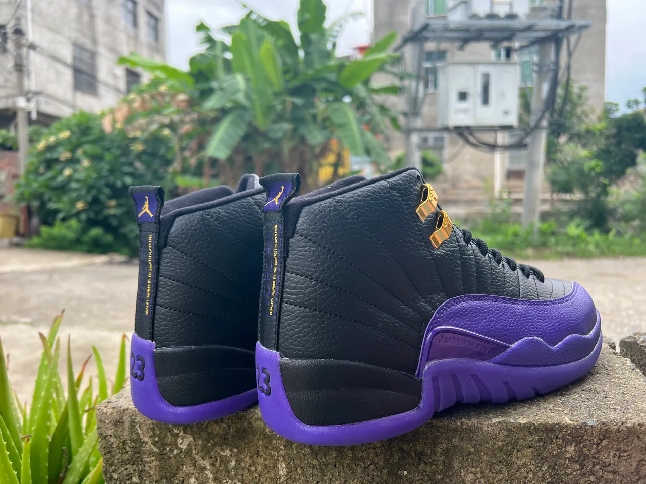 Air Jordan 12 Preto Roxo Dourado Tênis de Basquete 3