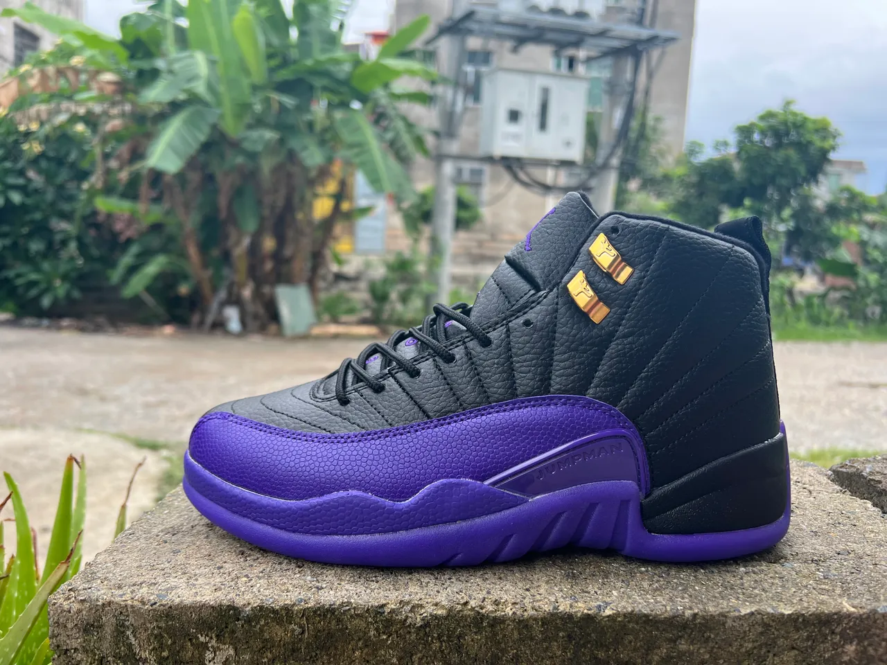 Air Jordan 12 Preto Roxo Dourado Tênis de Basquete 4