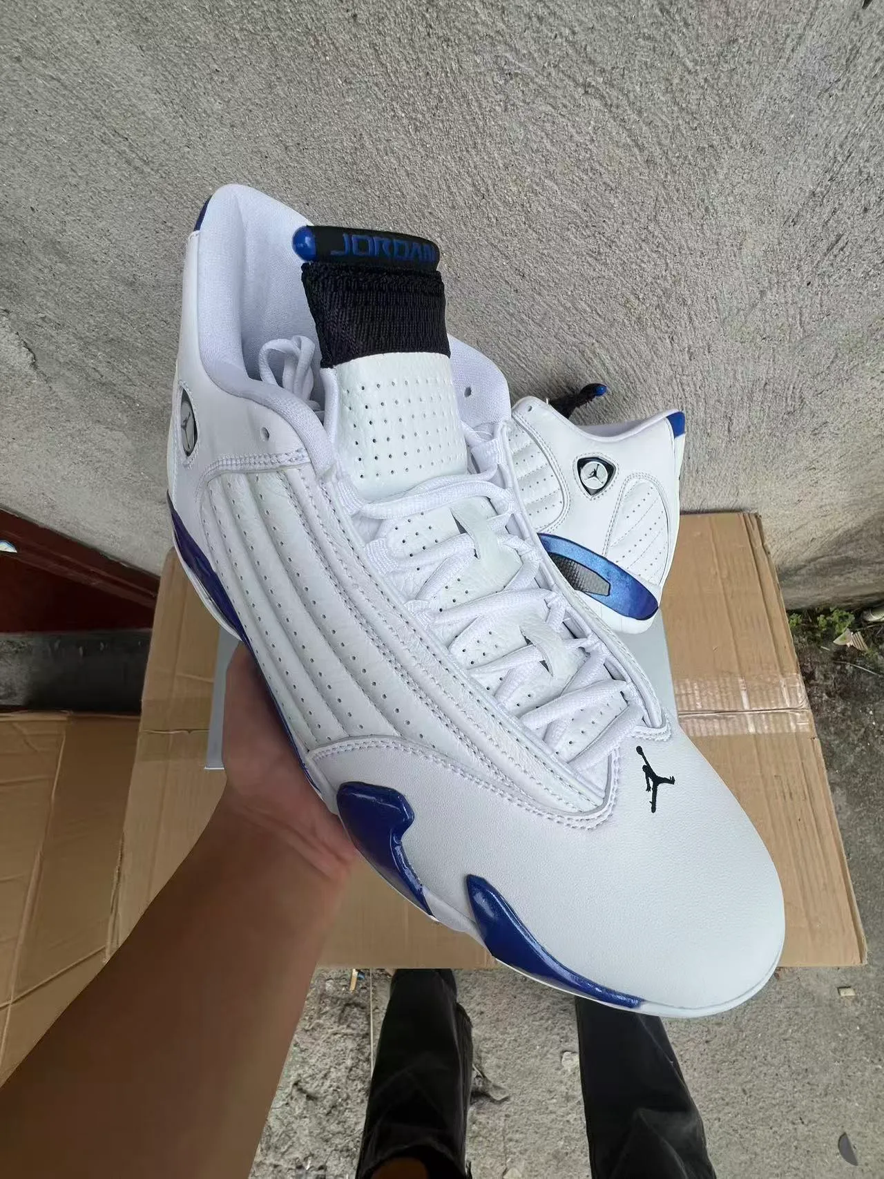 Air Jordan 14 Blanco Azul Real Zapatillas de Baloncesto 6