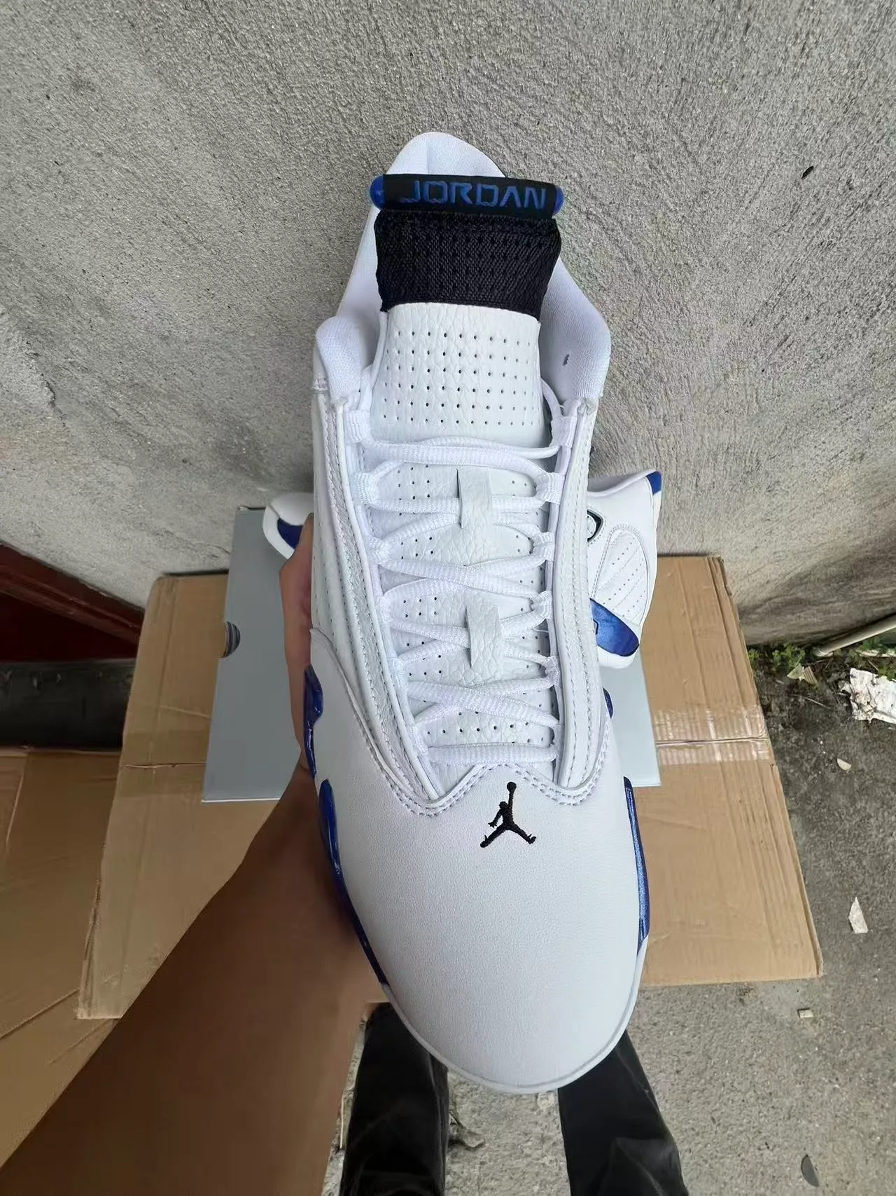Air Jordan 14 Blanco Azul Real Zapatillas de Baloncesto 7
