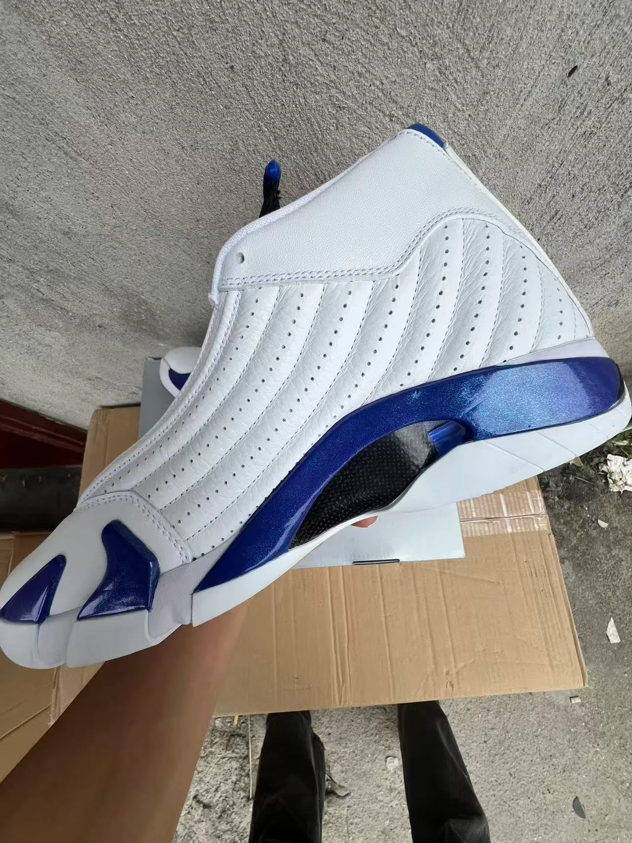 Air Jordan 14 Blanco Azul Real Zapatillas de Baloncesto 8