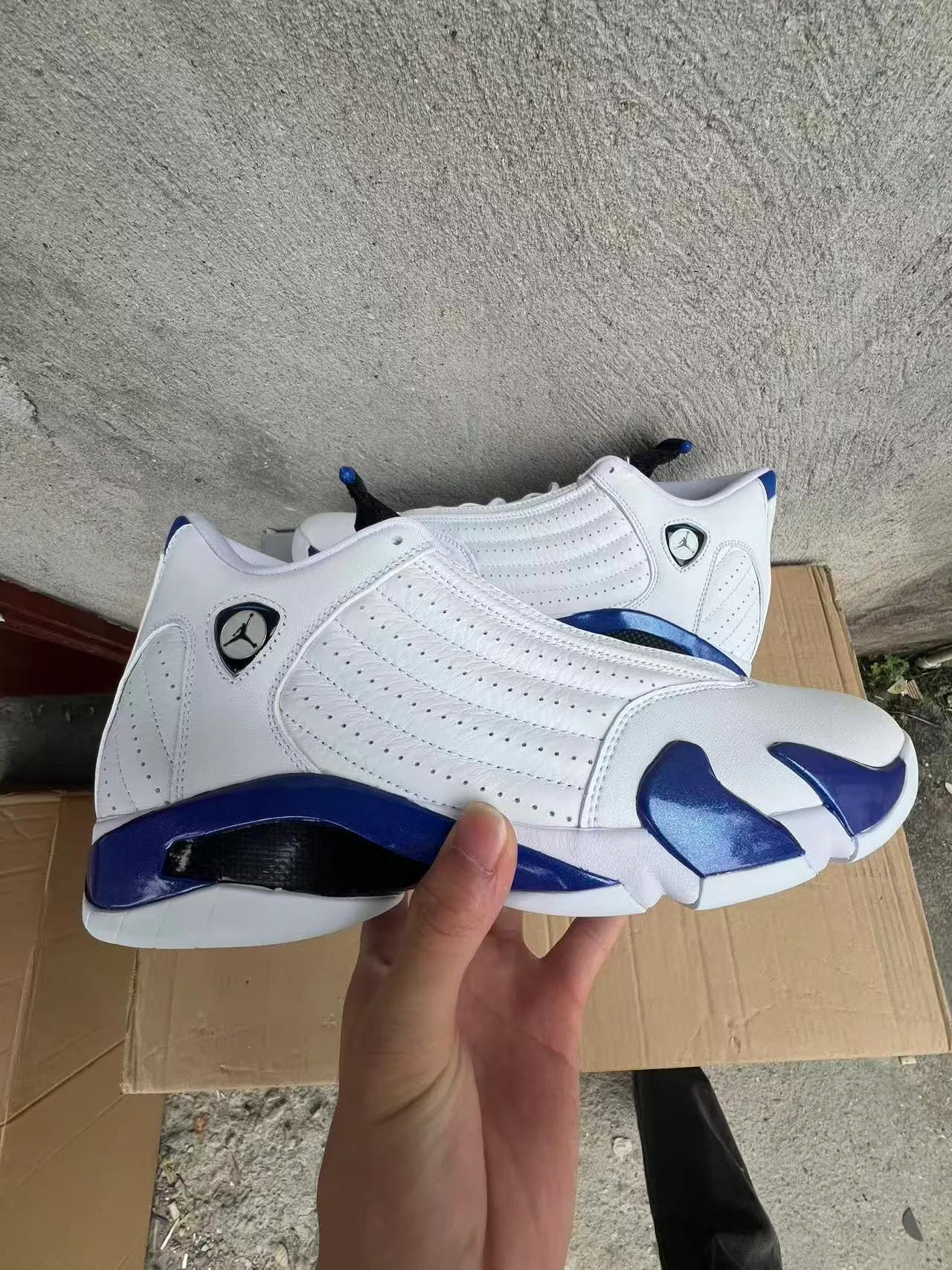 Air Jordan 14 Blanco Azul Real Zapatillas de Baloncesto 10