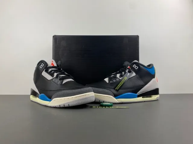 Air Jordan 3 Black Blue Cream Basketball Shoes 13