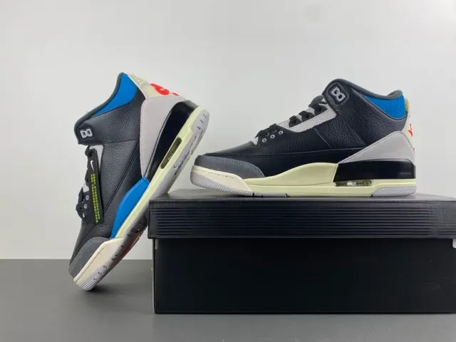 Air Jordan 3 Black Blue Cream Basketball Shoes 14
