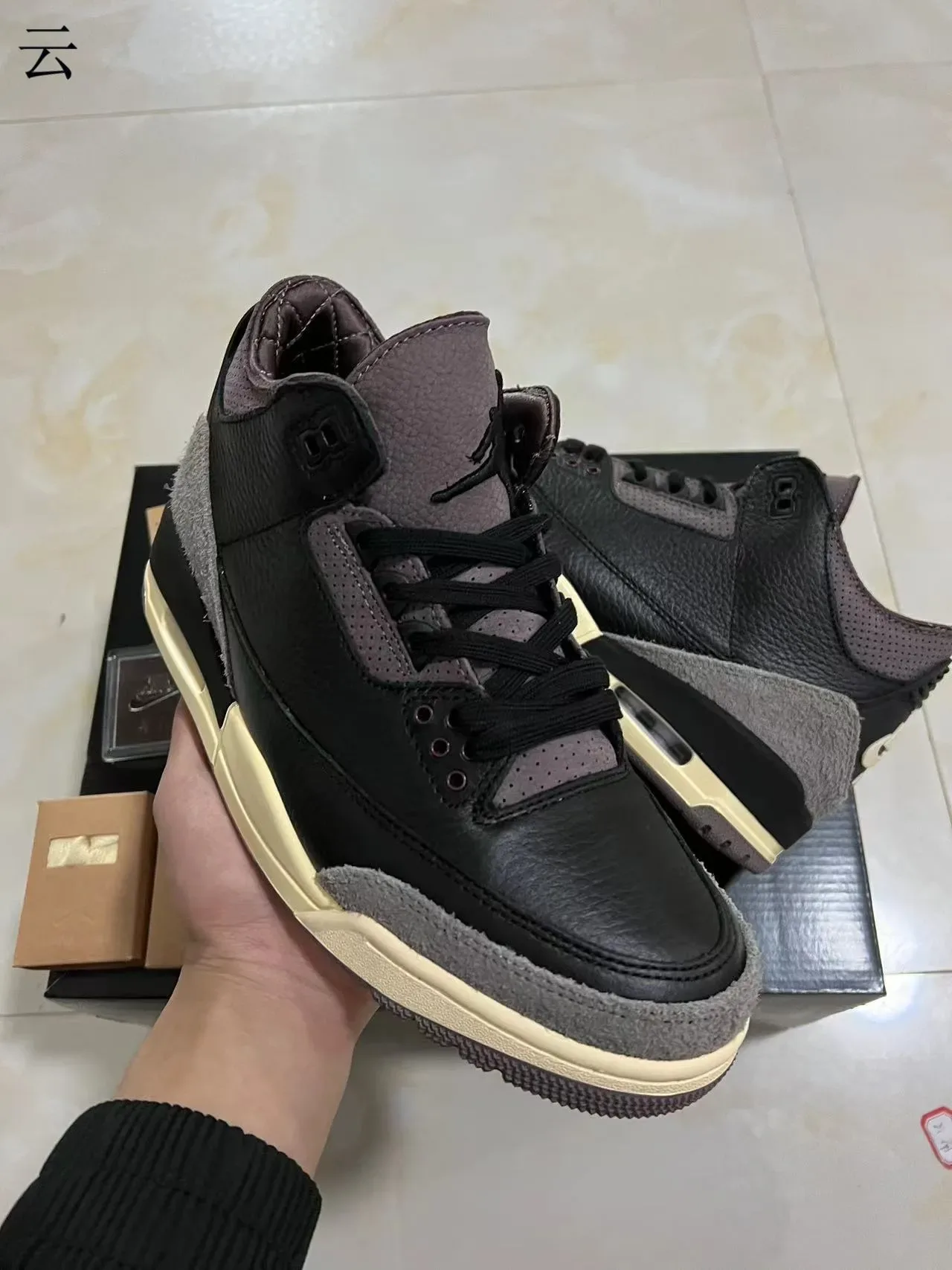 Air Jordan 3 أسود رمادي أرجواني كريمي حذاء كرة السلة 2