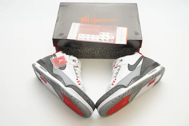 Air Jordan 3 White Black Cement Red Basketball Shoes 4