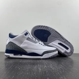 Air Jordan 3 White Navy Elephant Print Basketball Shoes