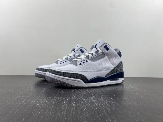 Chaussures de basketball Air Jordan 3 blanc et bleu marine à imprimé éléphant 2