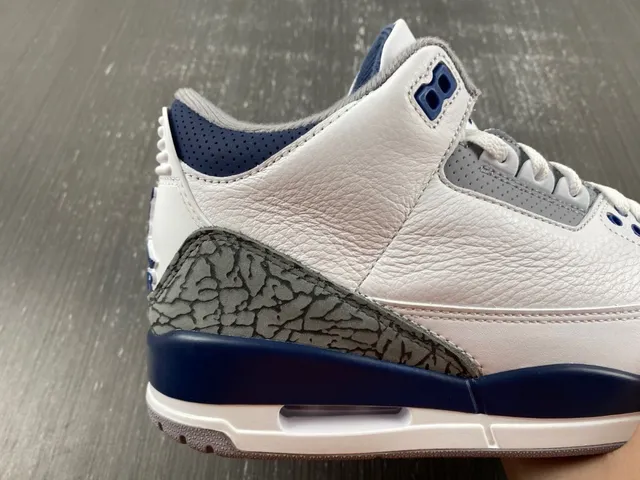Chaussures de basketball Air Jordan 3 blanc et bleu marine à imprimé éléphant 5
