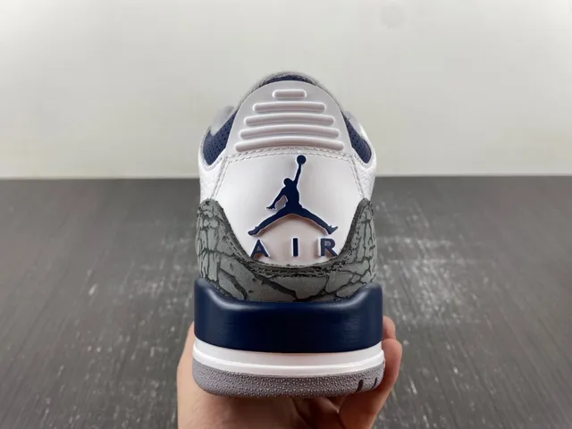 Chaussures de basketball Air Jordan 3 blanc et bleu marine à imprimé éléphant 8
