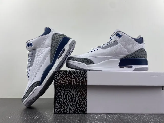 Chaussures de basketball Air Jordan 3 blanc et bleu marine à imprimé éléphant 13