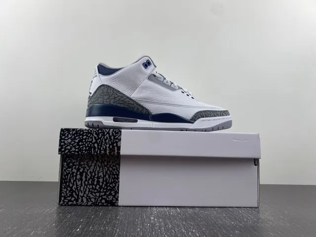 Chaussures de basketball Air Jordan 3 blanc et bleu marine à imprimé éléphant 16