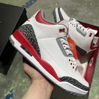 Air Jordan 3 White Red Gray Elephant Print Basketball Shoes