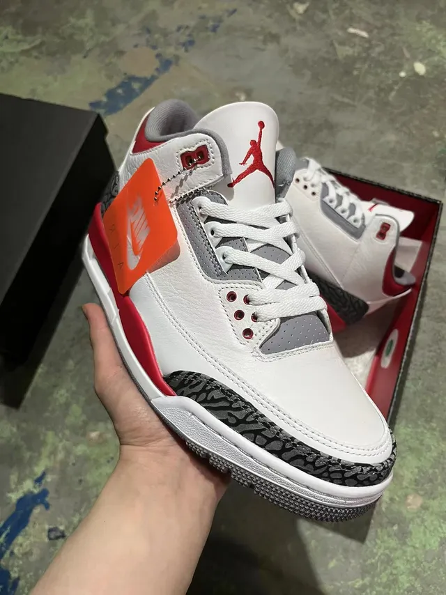 Chaussures de basketball Air Jordan 3 blanc, rouge et gris à imprimé éléphant 2