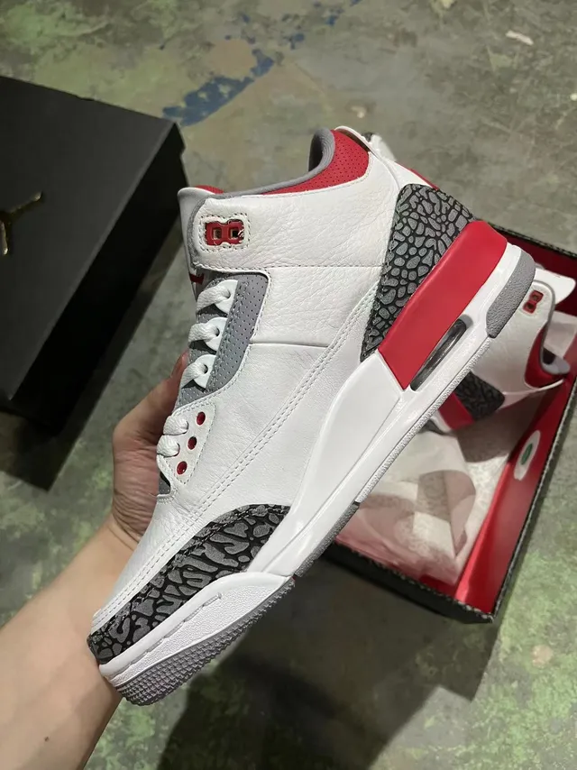 Chaussures de basketball Air Jordan 3 blanc, rouge et gris à imprimé éléphant 3