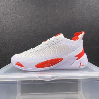 Air Jordan 37 Low White Red Ribbed Knit Upper Sculpted Midsole Basketball Shoes