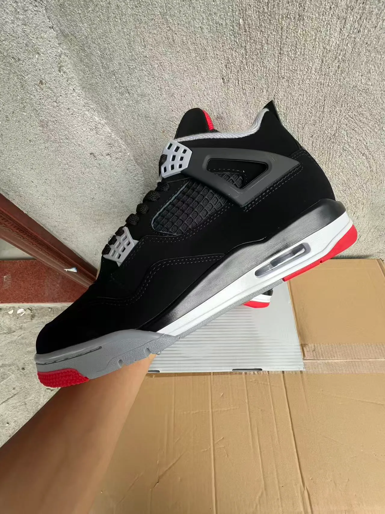 Air Jordan 4 Black White Red Basketball Shoes 5