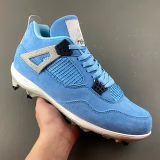 Air Jordan 4 Blue White Light Suede Upper Speckled Grey Cage Overlay Basketball Shoes