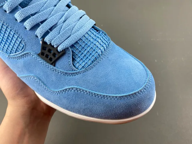 Air Jordan 4 Blue White Light Suede Upper Speckled Grey Cage Overlay Basketball Shoes 2