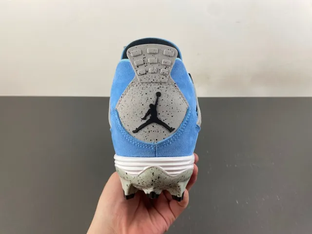 Air Jordan 4 Blue White Light Suede Upper Speckled Grey Cage Overlay Basketball Shoes 4