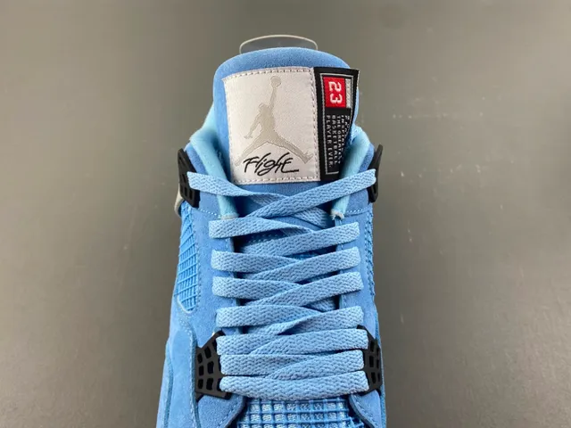 Air Jordan 4 Blue White Light Suede Upper Speckled Grey Cage Overlay Basketball Shoes 6